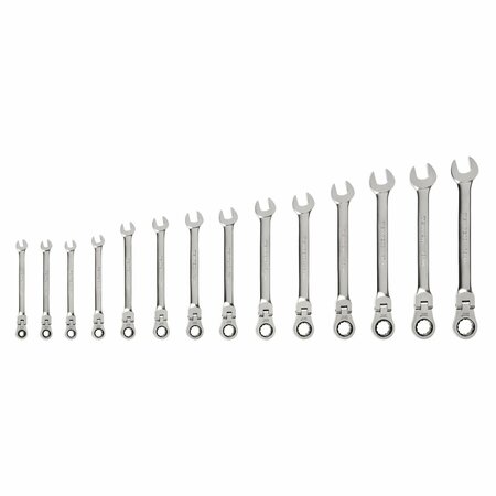 TEKTON Flex Head 12-Point Ratcheting Combination Wrench Set, 14-Piece 6-19 mm WRC95002